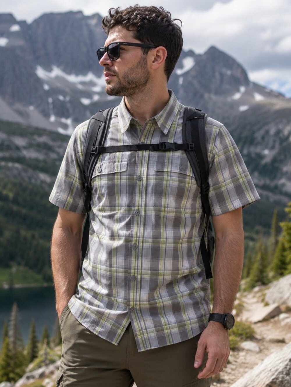 L.L.Bean Men Plaid Snap-button Short Sleeve Shirt S Outdoor Trail Hiking Fishing